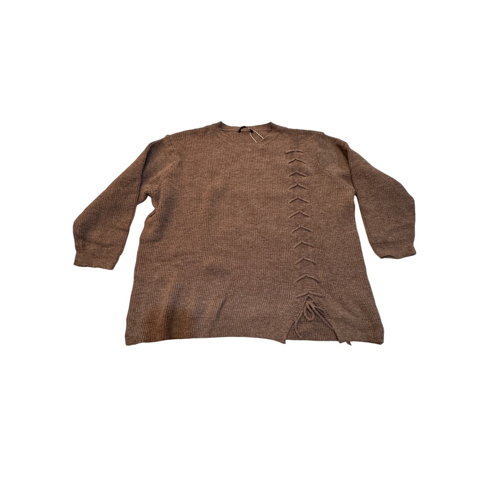 Bloomchic Brown Ribbed Lace Up Detail Knit Sweater Women's‎ Plus Size 10-30